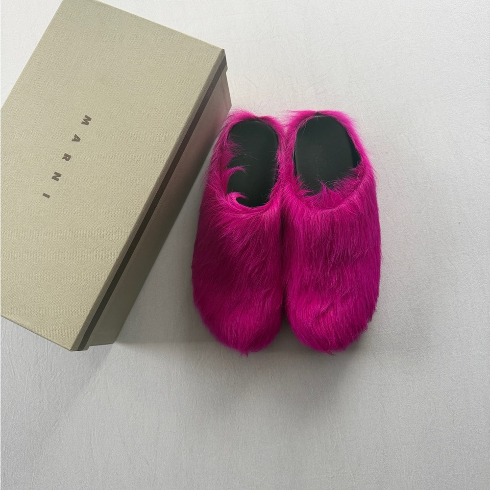 Authentic Marni Fuchsia Fur Mules - Size 9